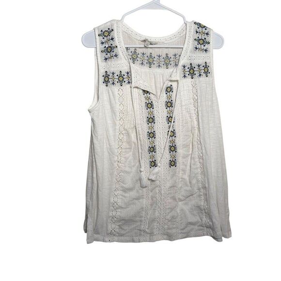 Lucky Brand Tank Top Women's XL Embroidered V-Neck Sleeveless Lace Boho Shirt - Picture 1 of 10
